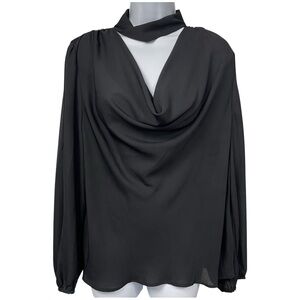 New York & Co Eva Mendes Wave Choker neck Blouse Sz L black long sleeve women